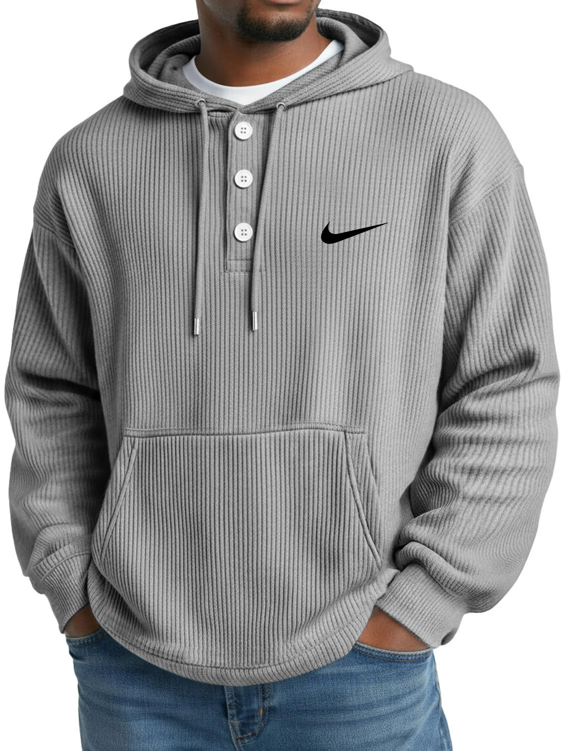 NK - Men's Loose Casual Button-Up Hooded Sweatshirt